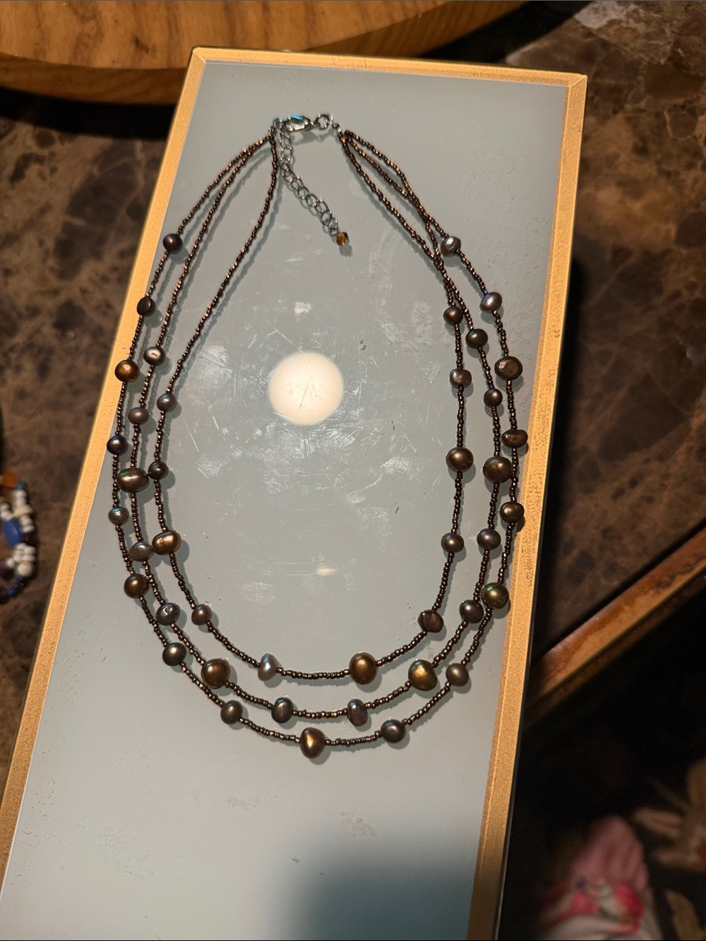 Multi-Strand Iridescent Necklace Brown Cocoa chocolate colored pearls